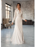 Long Sleeves Beaded Ivory Lace Wedding Dress